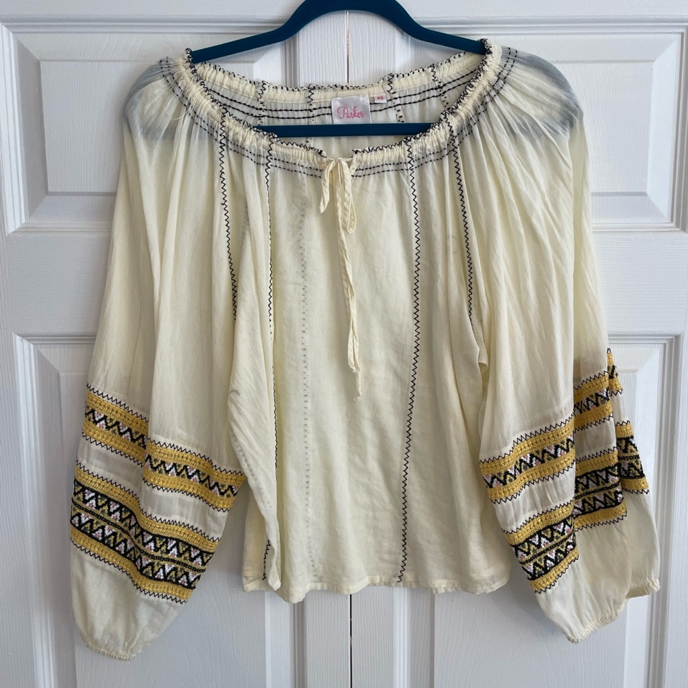 Parker Cream and Yellow Embroidered Blouse